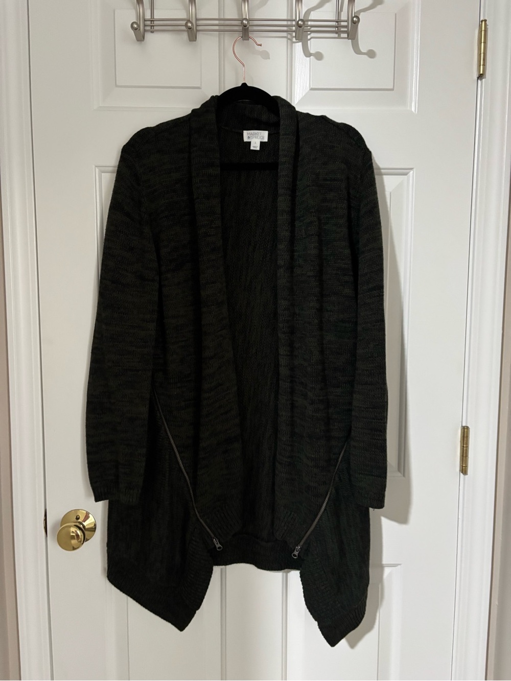 Market & Spruce Black Open-Front Shawl Cardigan with Zipper Detail